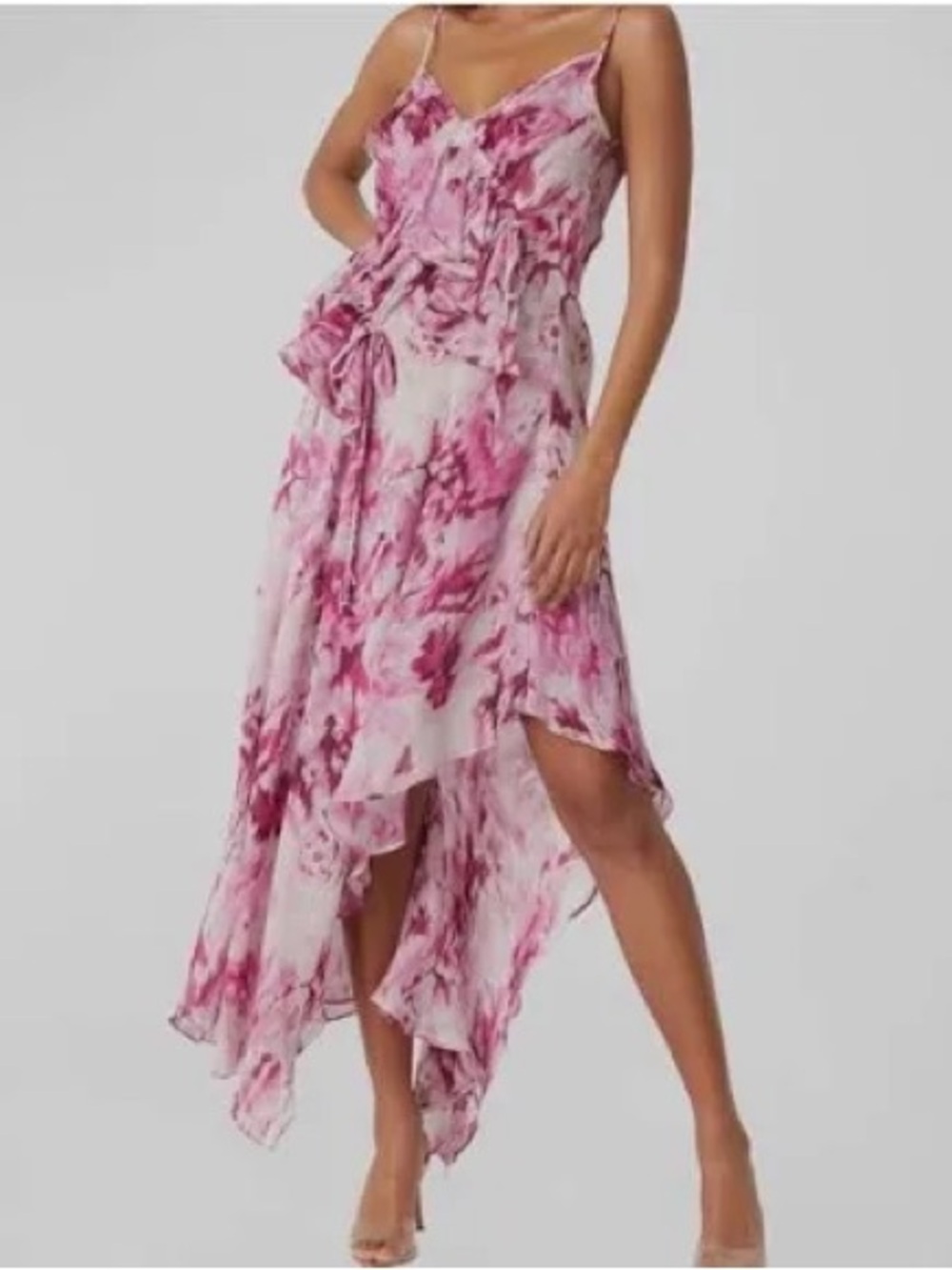 Misa Los Angeles Pink Floral Ruffle Maxi Dress